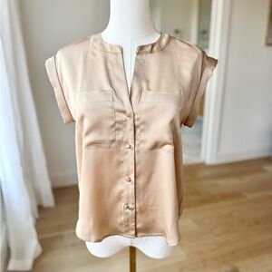 Ann Taylor Silk-Look Cap Sleeve Blouse in Light Champagne
